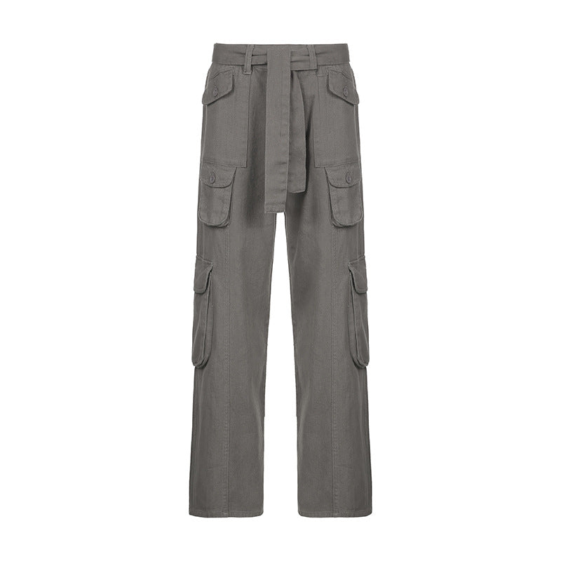 Low Waist Washed Gray Pocket Street Style Jeans