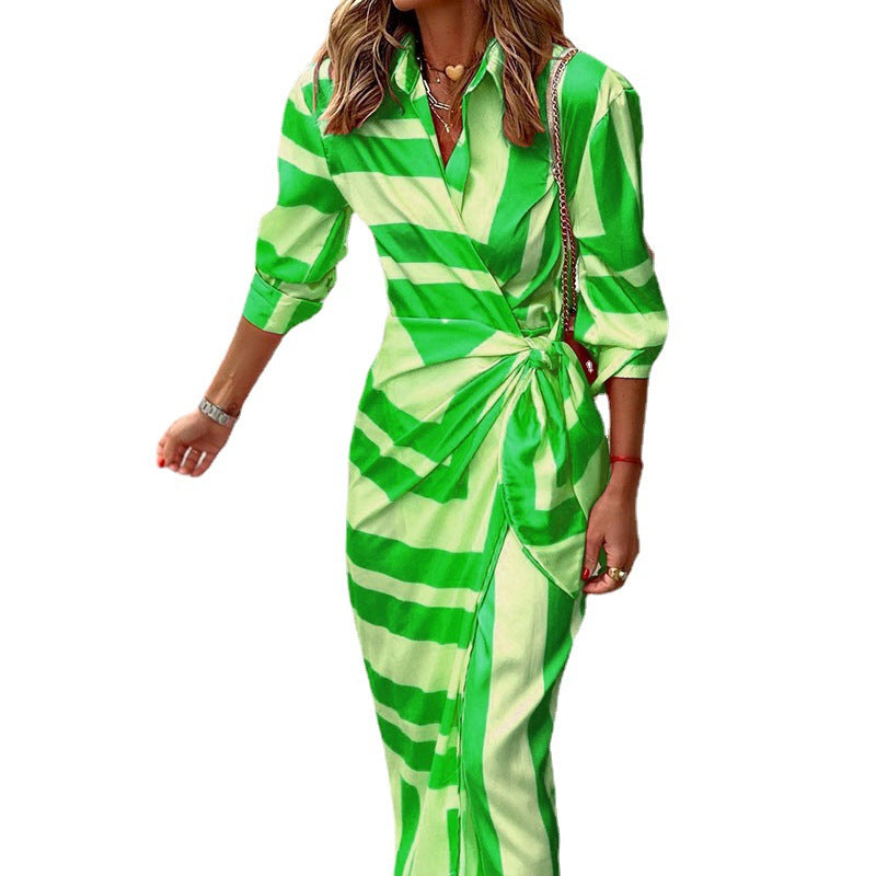 Long Sleeve High Waist Sexy Shirt Geometric Dress