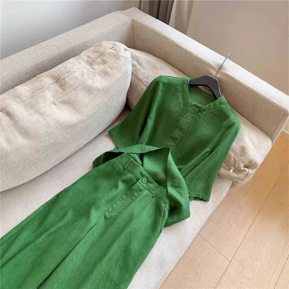 Cotton Linen Sleeve Temperament Commute Two-piece Fashion Casual Suit