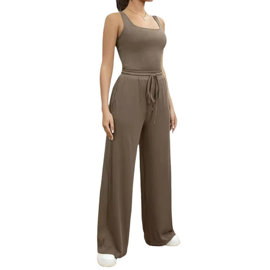 Women's Sleeveless Elastic Waist Wide Leg Casual Jumpsuits