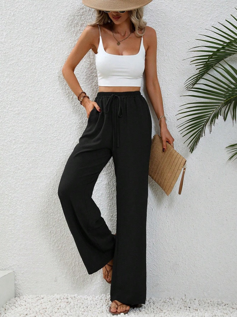 Women's Solid Color Mop Wide Leg Casual Pants