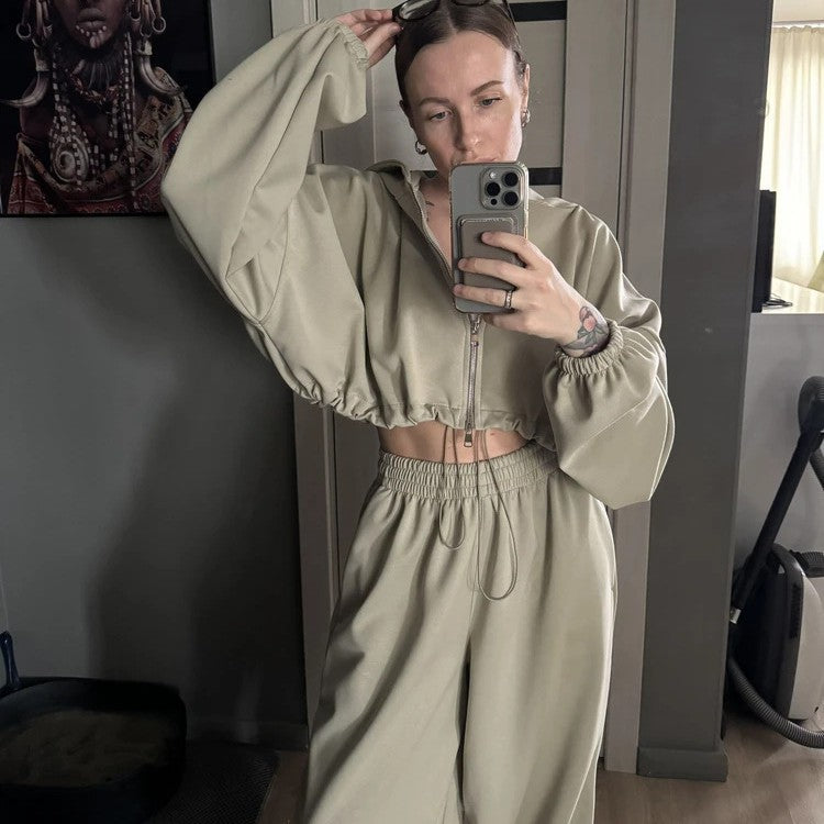 Women's Long Sleeve Cinched Hoodie Trousers With Suits