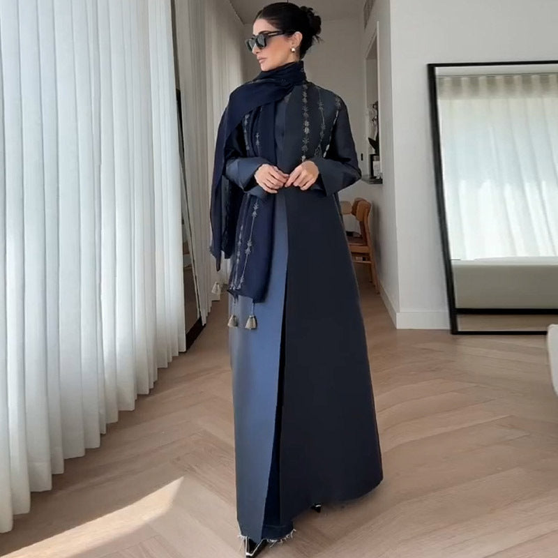 Style Retro Motorcycle Embroidered Mid-length Robe Coats