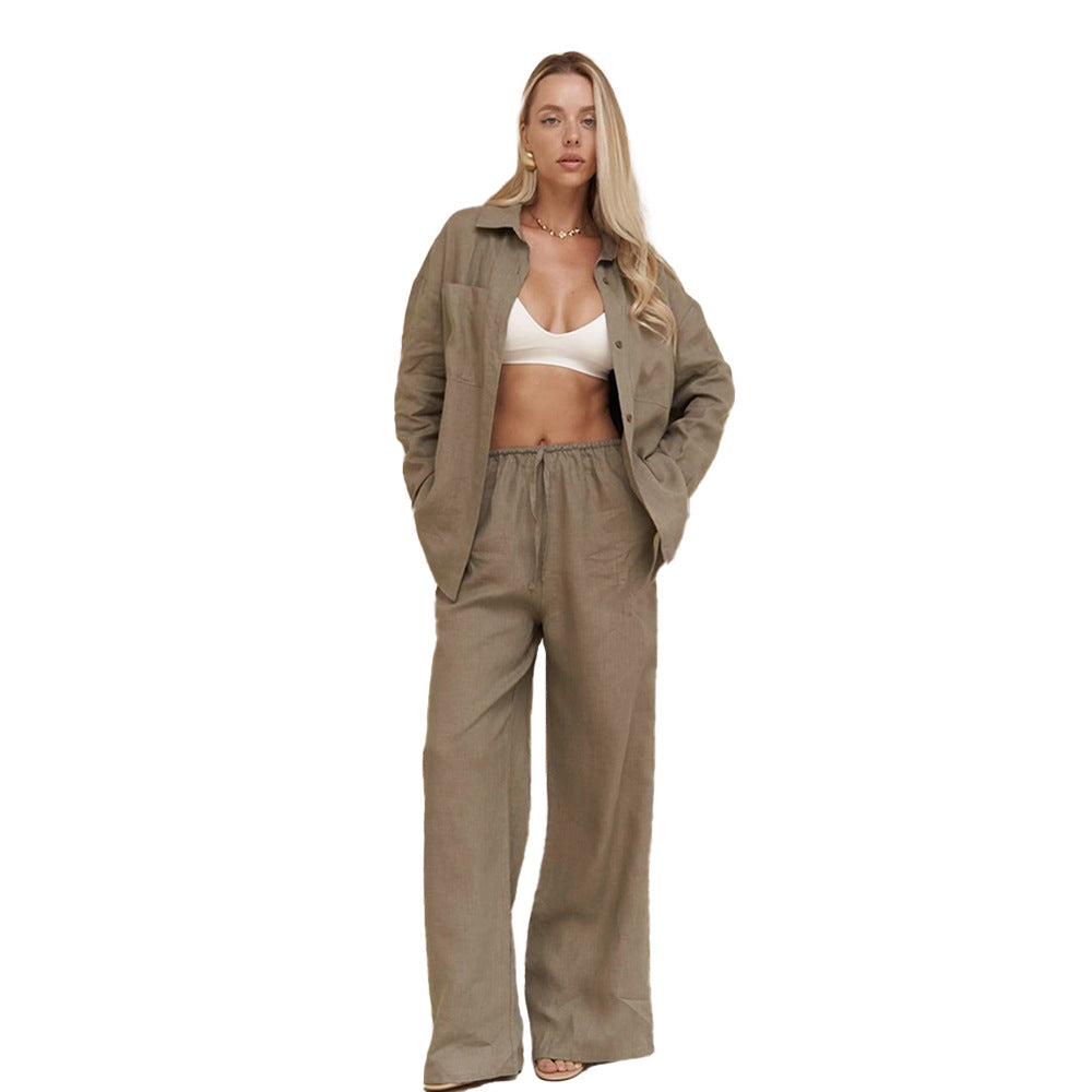Cotton Long-sleeved Shirt Trousers Summer Solid Suits