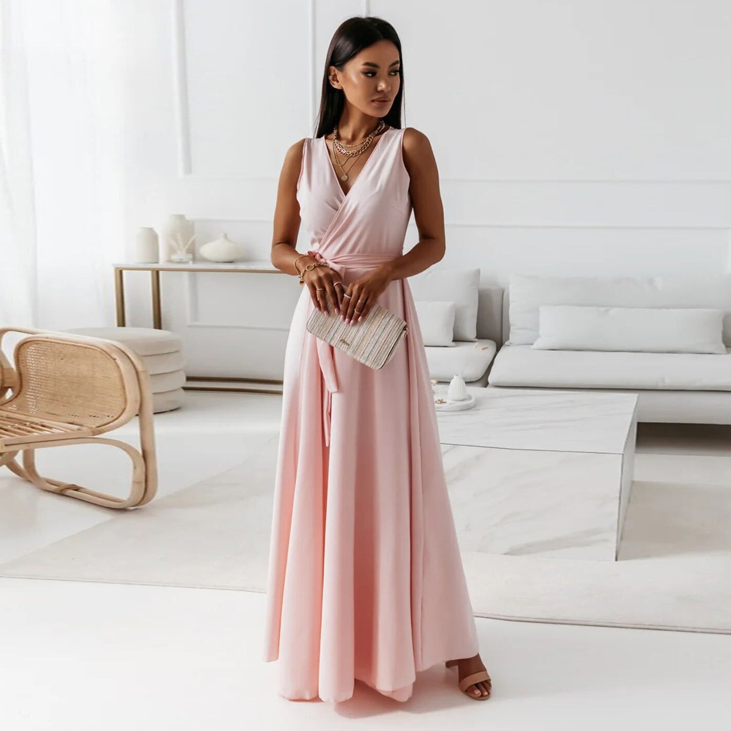 Graceful Slouchy Women's Solid Color Formal Dress