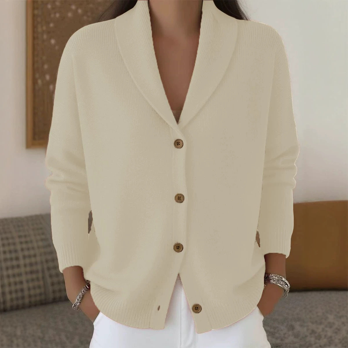 Women's Lazy Style Lapel Button Solid Color Long Cardigans