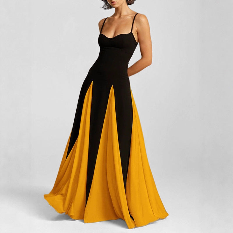 Women's Temperament Camisole Contrast Color Loose Big Hem Dress