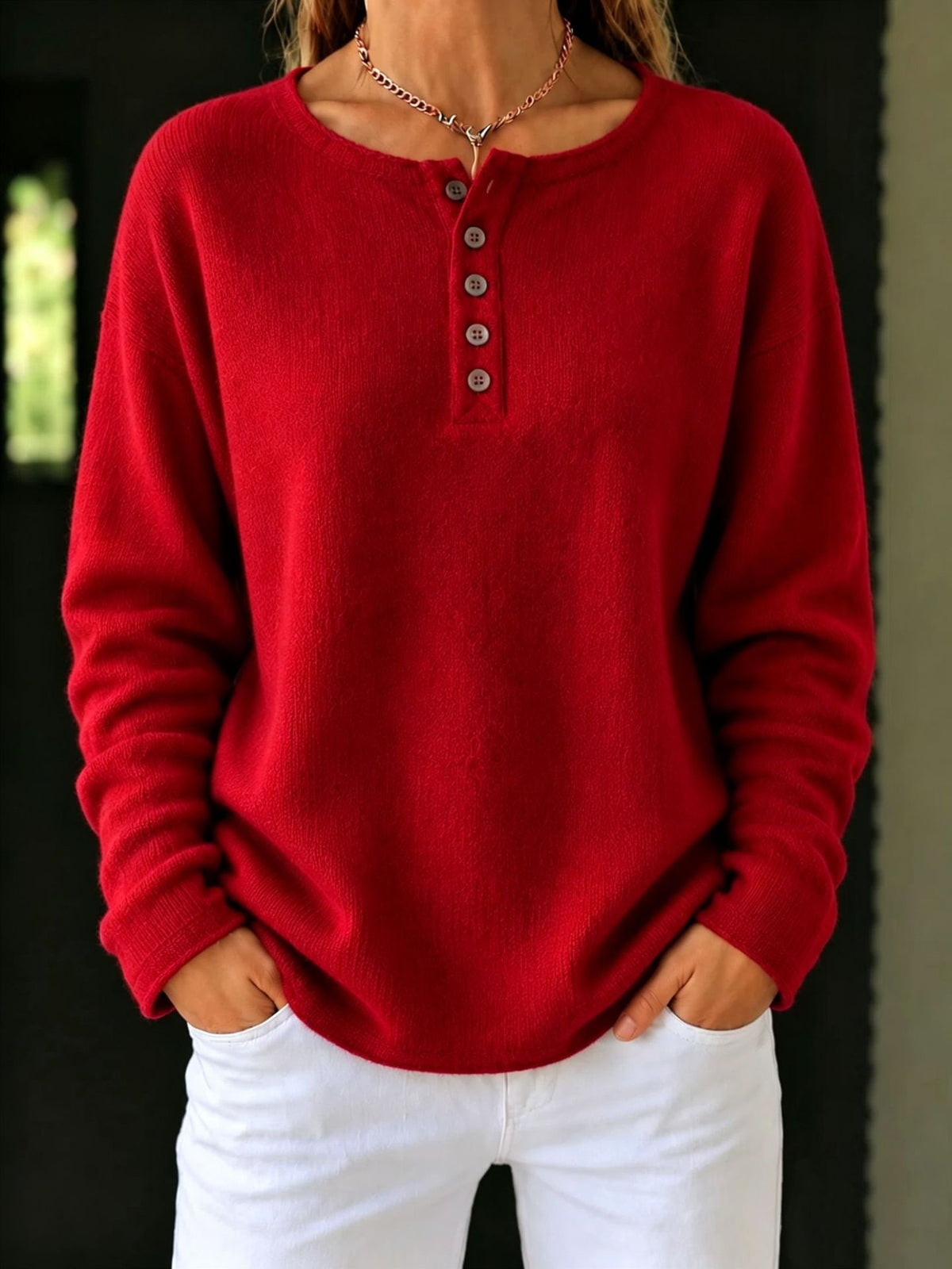 Women's Knitted Button Solid Color Casual Fashion Sweater