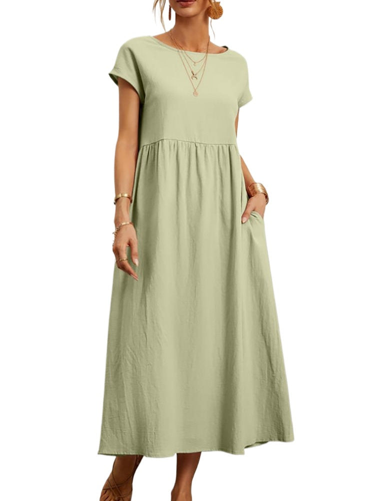 Color Sleeveless Loose Cotton Linen Pocket Dress