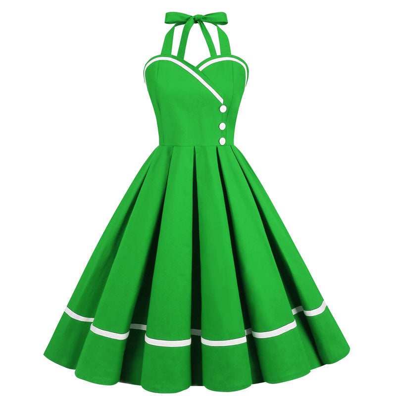 Retro Patchwork Large Hem Dress Pettiskirt Dresses