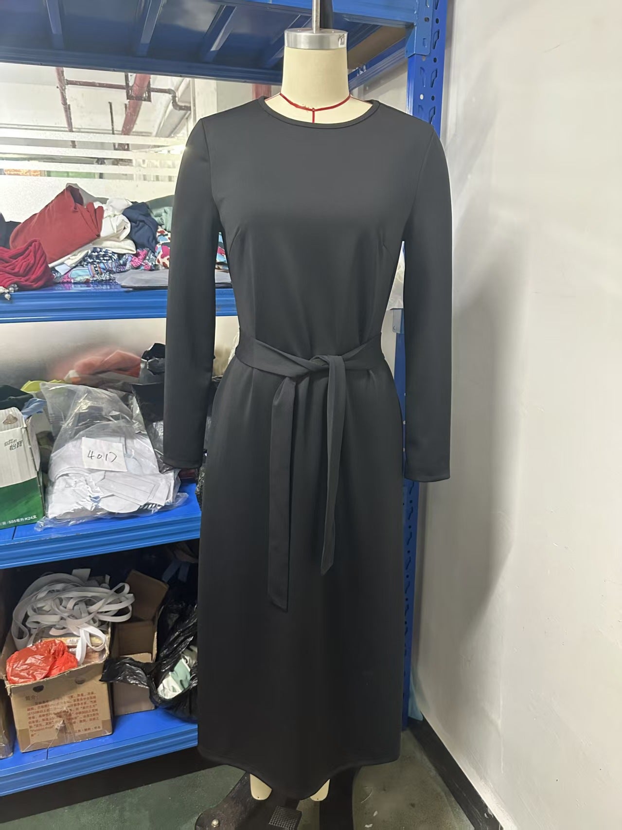 Women's Fashion Temperament Elegant Solid Color Long Sleeve Waist Dress