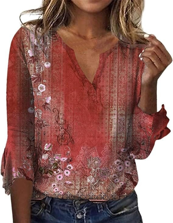 Women's Long-sleeved Printed Ethnic Fashion T-shirt Blouses
