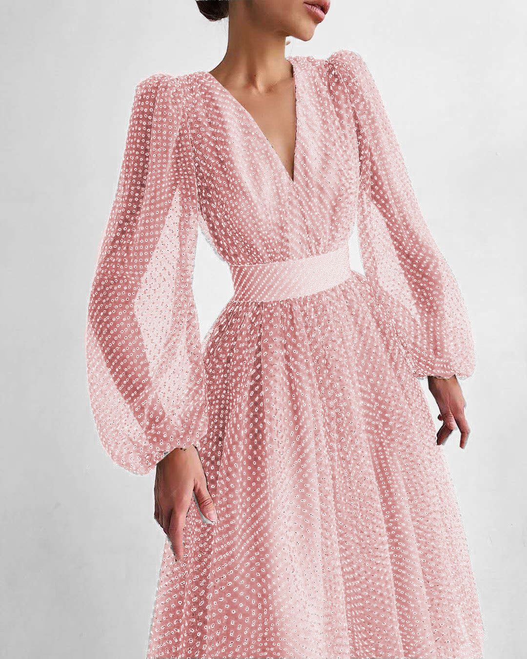 Color Elegant Lady Puff Sleeve Polka Dresses