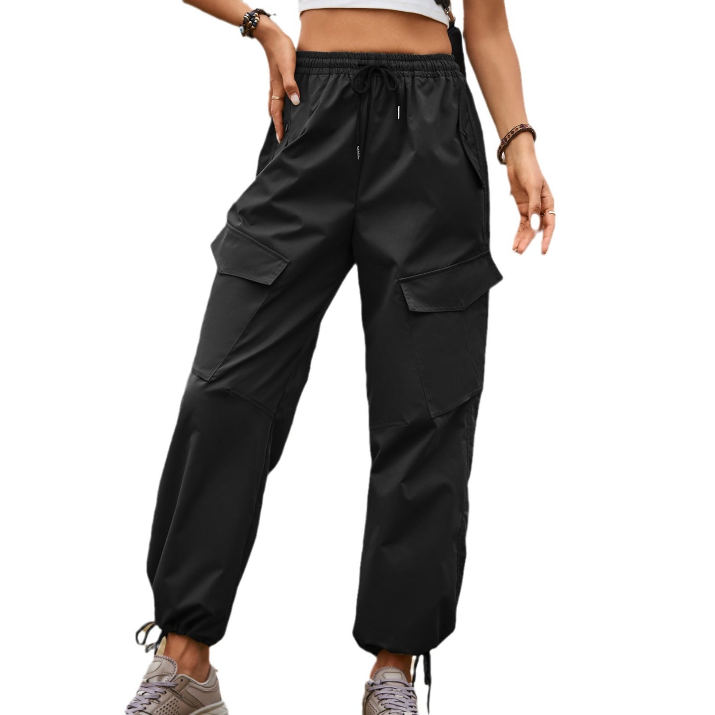 American Street Loose Drawstring Elastic Waist Overalls Pants