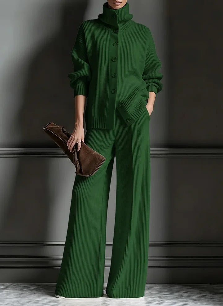 Color Long Sleeve Knitted 2 Piece Fashion Casual Suit