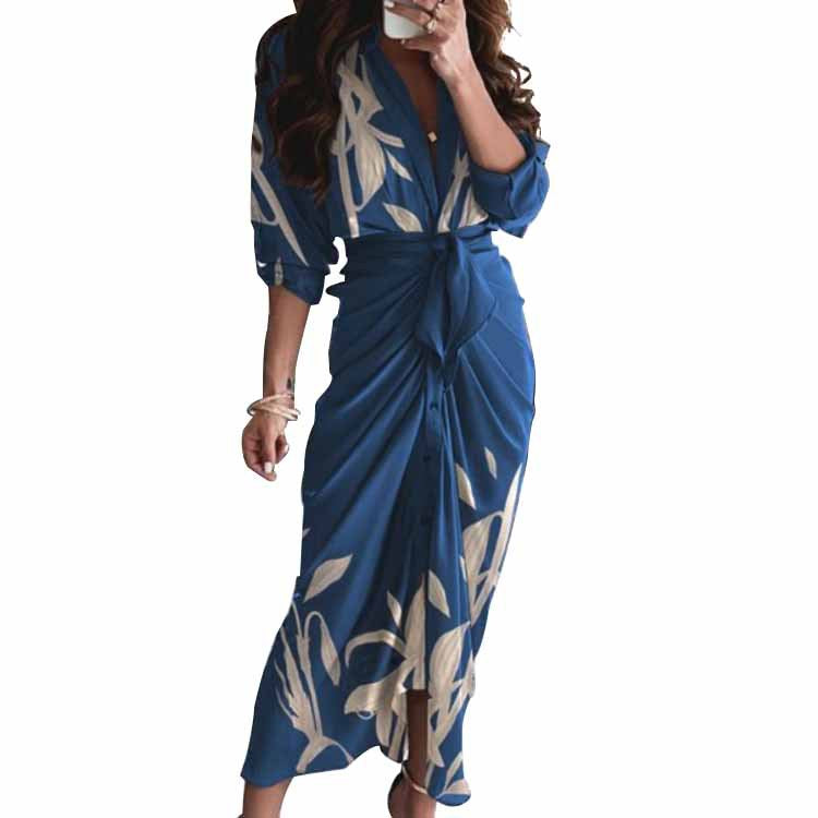 Women's Spring Sexy Print Pleated Irregular Dress Dresses