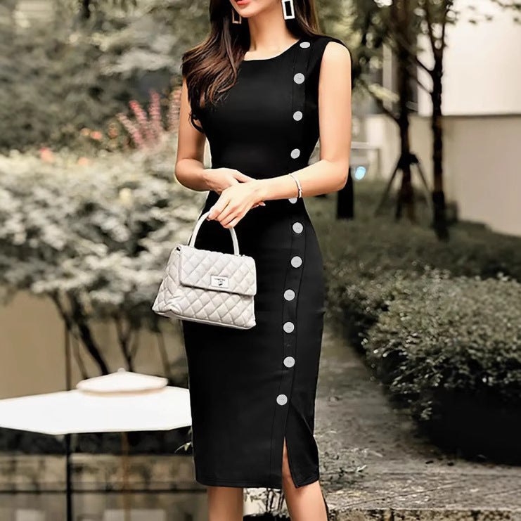 Graceful Women's Elegant Black Round Neck Dress