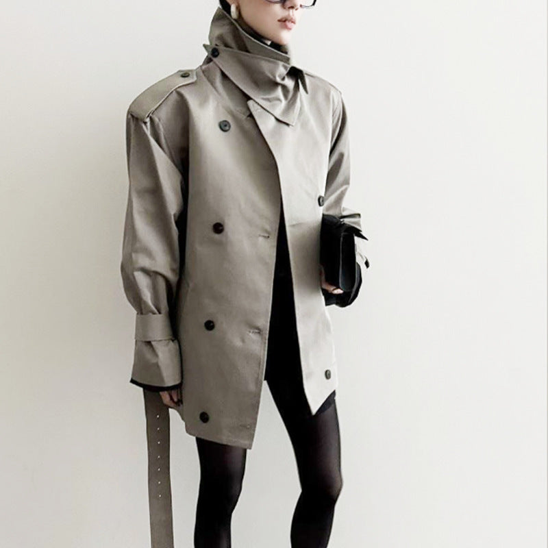 Women's Pure Color Lapel Long Sleeve Trench Coats
