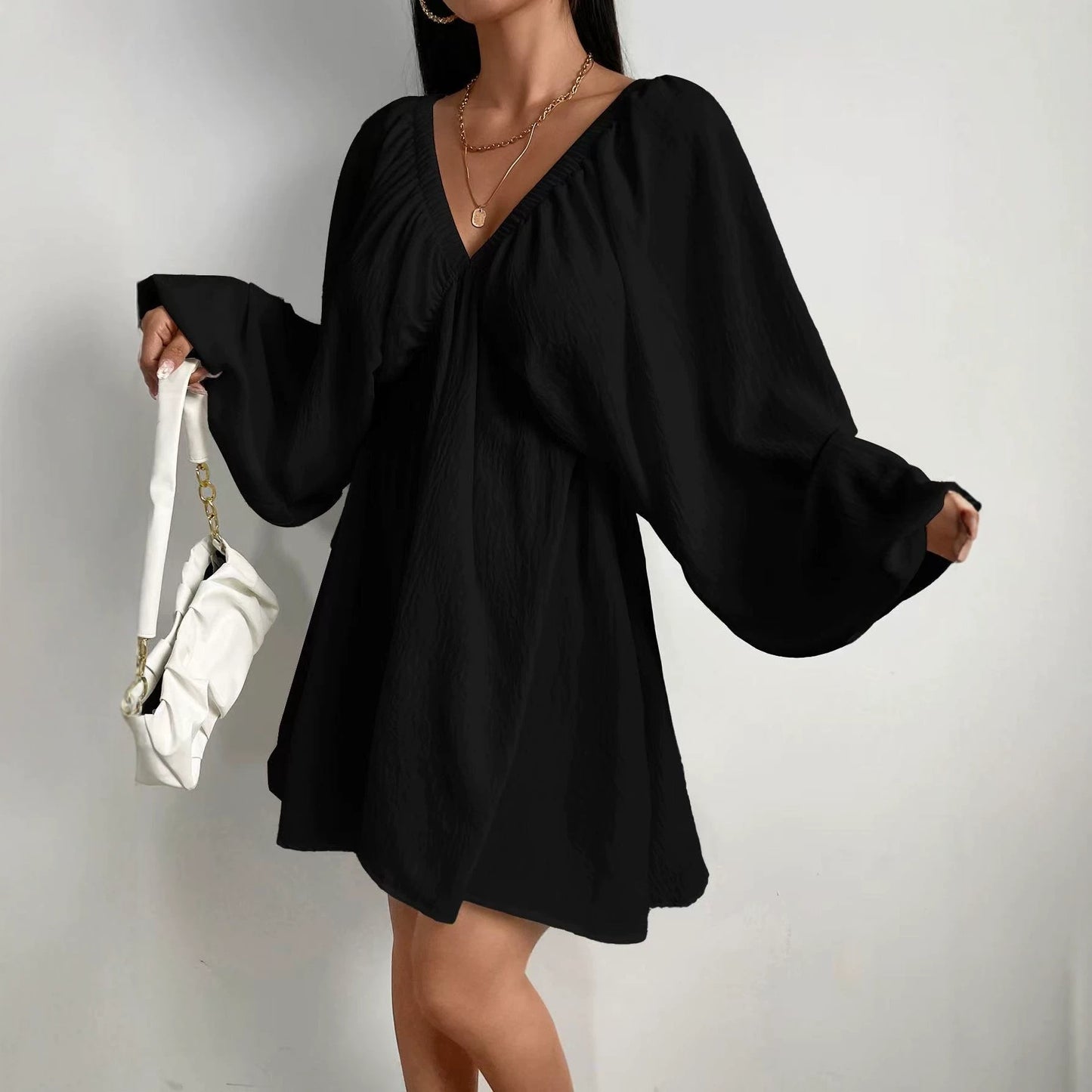 Women's Sexy Raglan Long Sleeve Solid Color Wide Dress
