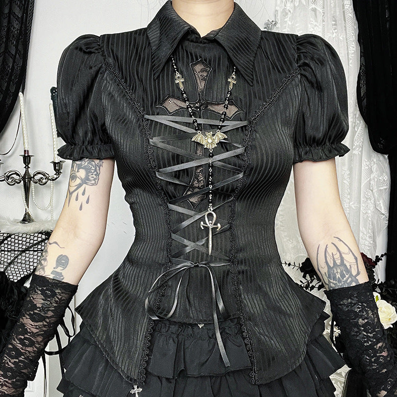 Women's Dark Cross Hollow Lolita Shirt For Blouses
