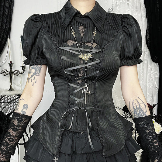 Women's Dark Cross Hollow Lolita Shirt For Blouses