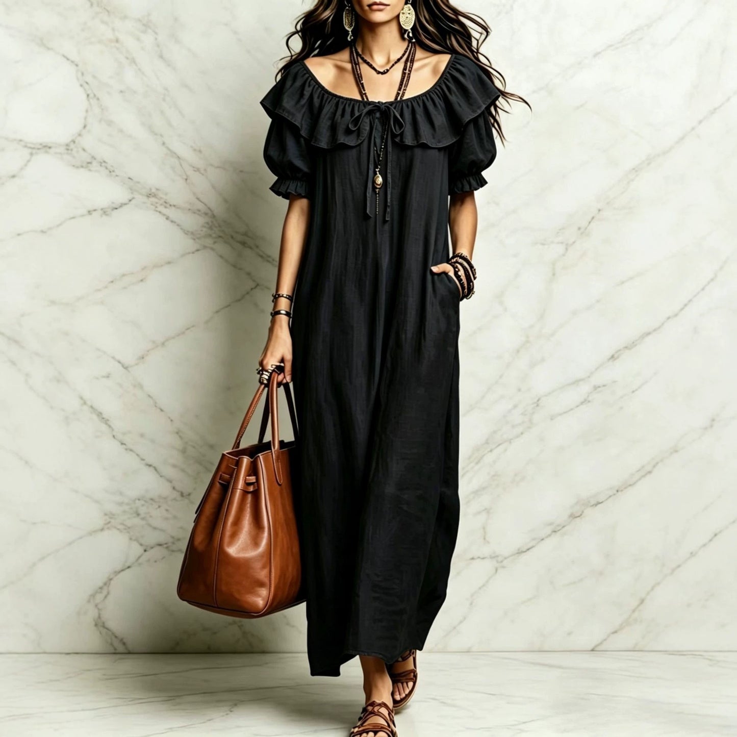 Loose Round Neck Ruffled Leisure Temperament Dress