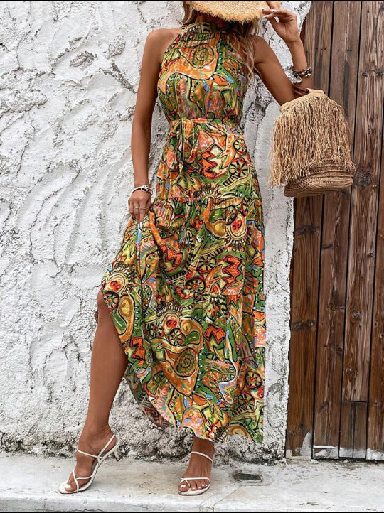 Women's Bohemian Retro Halter Dress Female Dresses