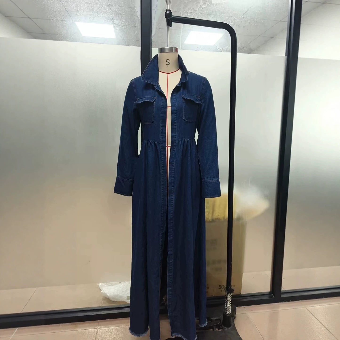 Denim Temperament Slimming Long Sleeve Split Dress