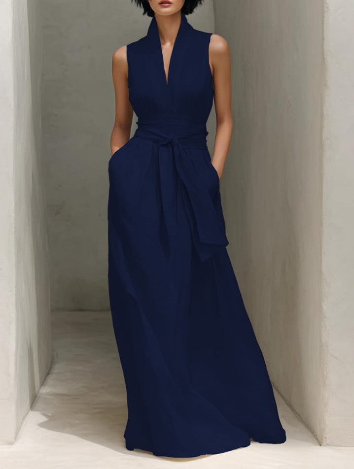 Women's Summer Solid Color Sleeveless Cold-shoulder Dress