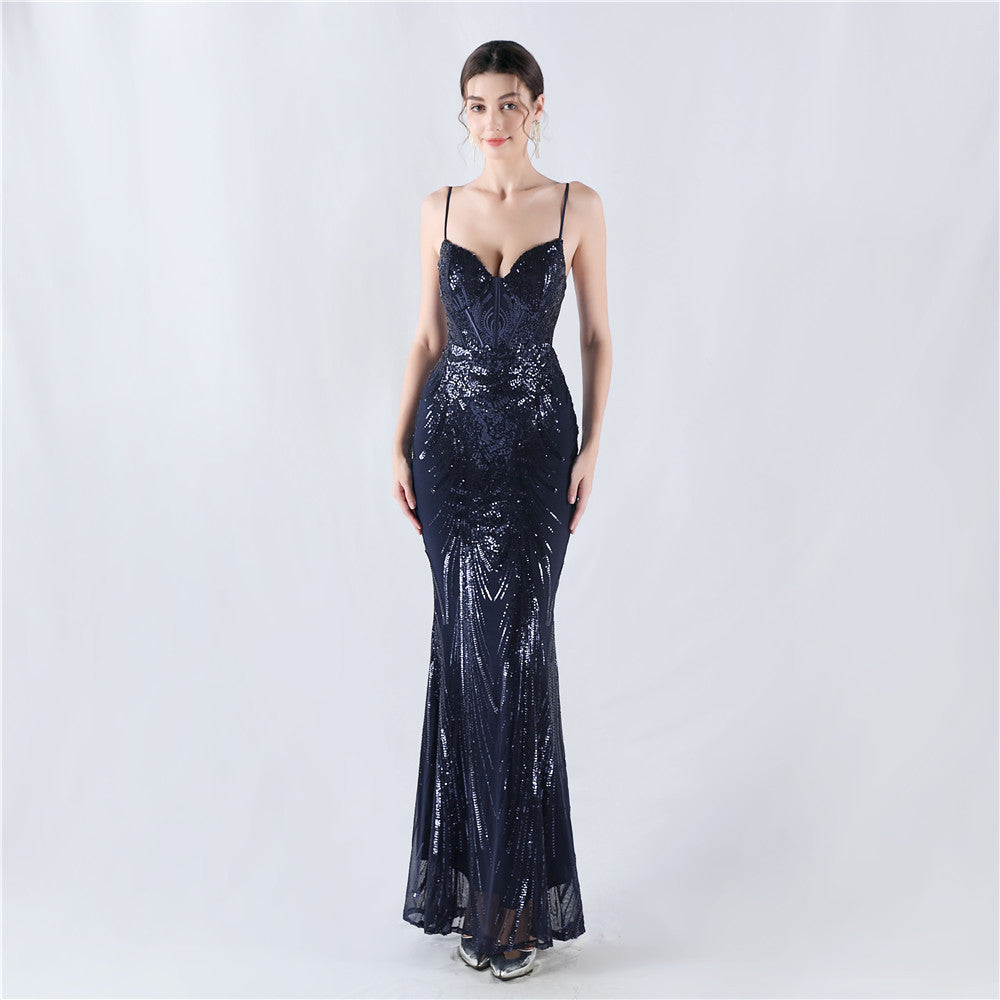 Shaping Waist Fishbone Sequined Positioning Flower Evening Dresses