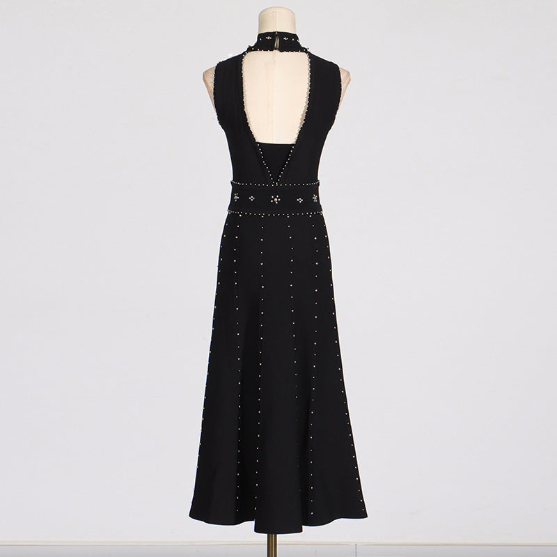 Long Summer Beads Rhinestones Sleeveless Waist Slimming Slim Fit Dresses