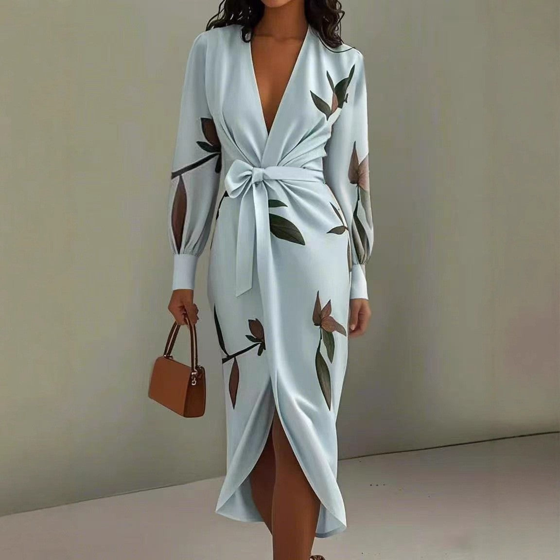 Long Sleeve Lace Printing Fashion Vacation Dress