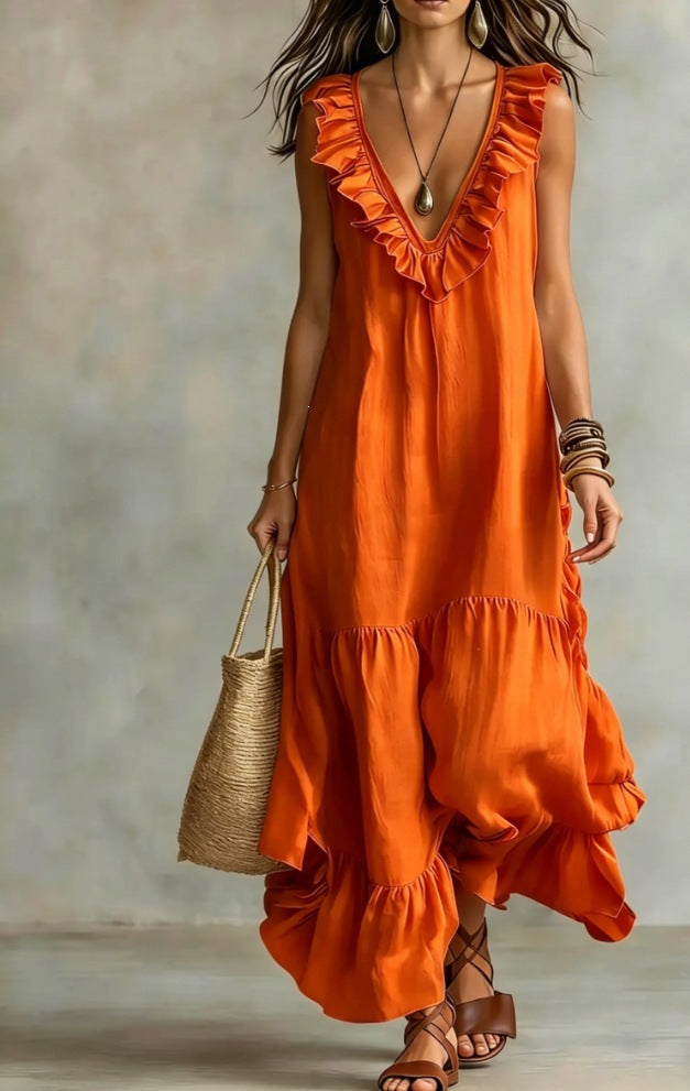Women's Solid Color Sleeveless Cotton Linen Swing Dress