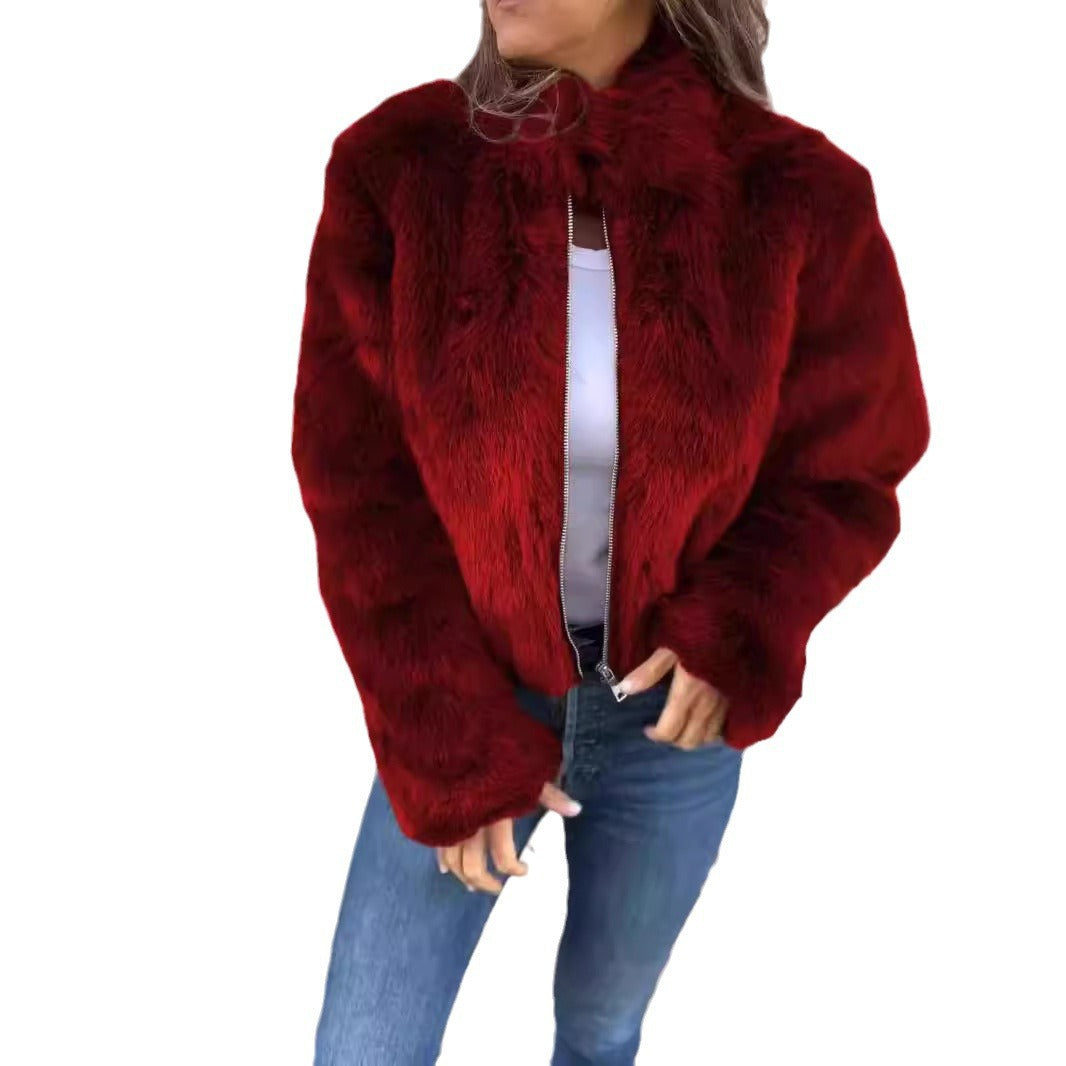 Women's Imitation Fur Turtleneck Zipper Casual Coats