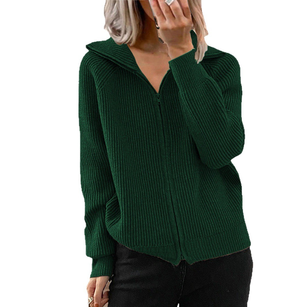 Women's Striped Casual Loose Zipper Long Sleeve Lapel Cardigans