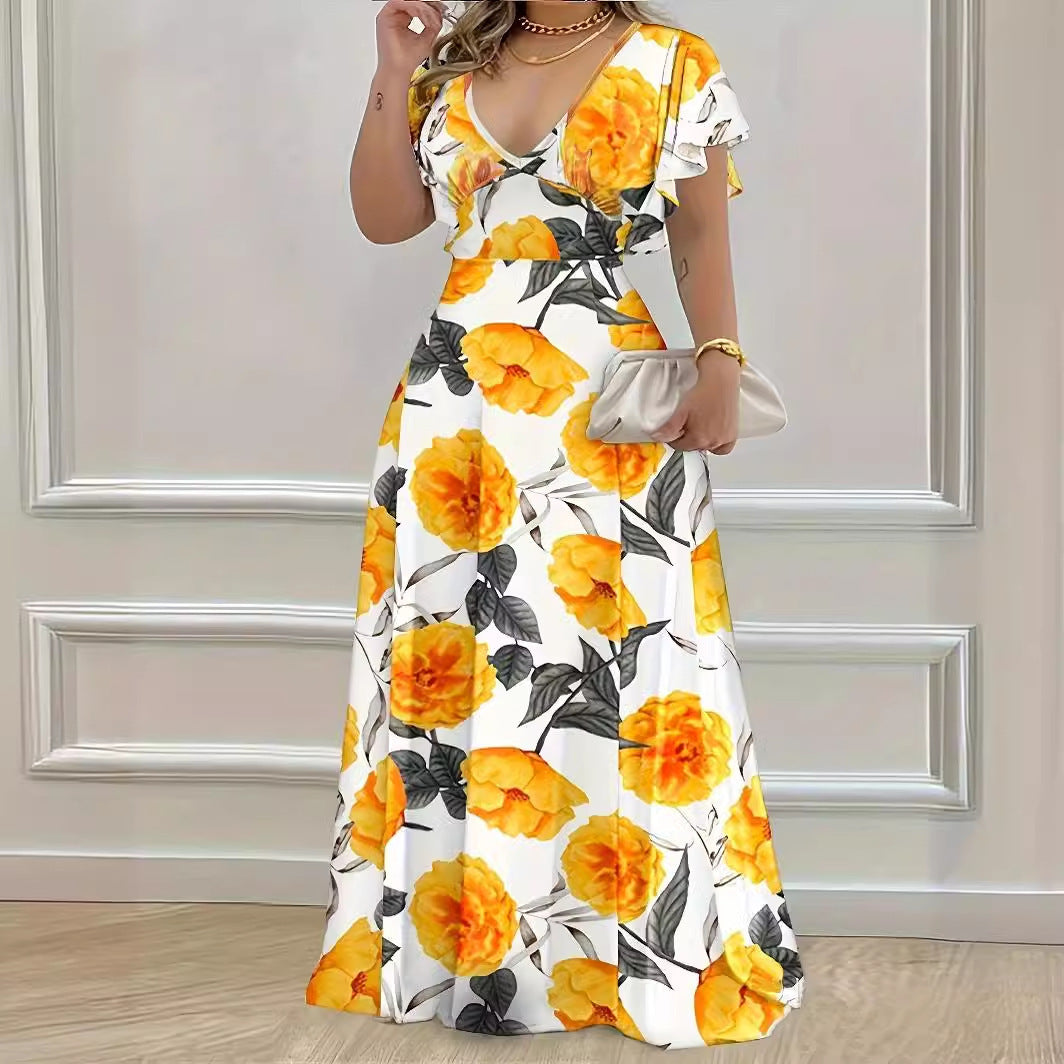 Women's Collar Elegant Casual Printed Long Large Dress