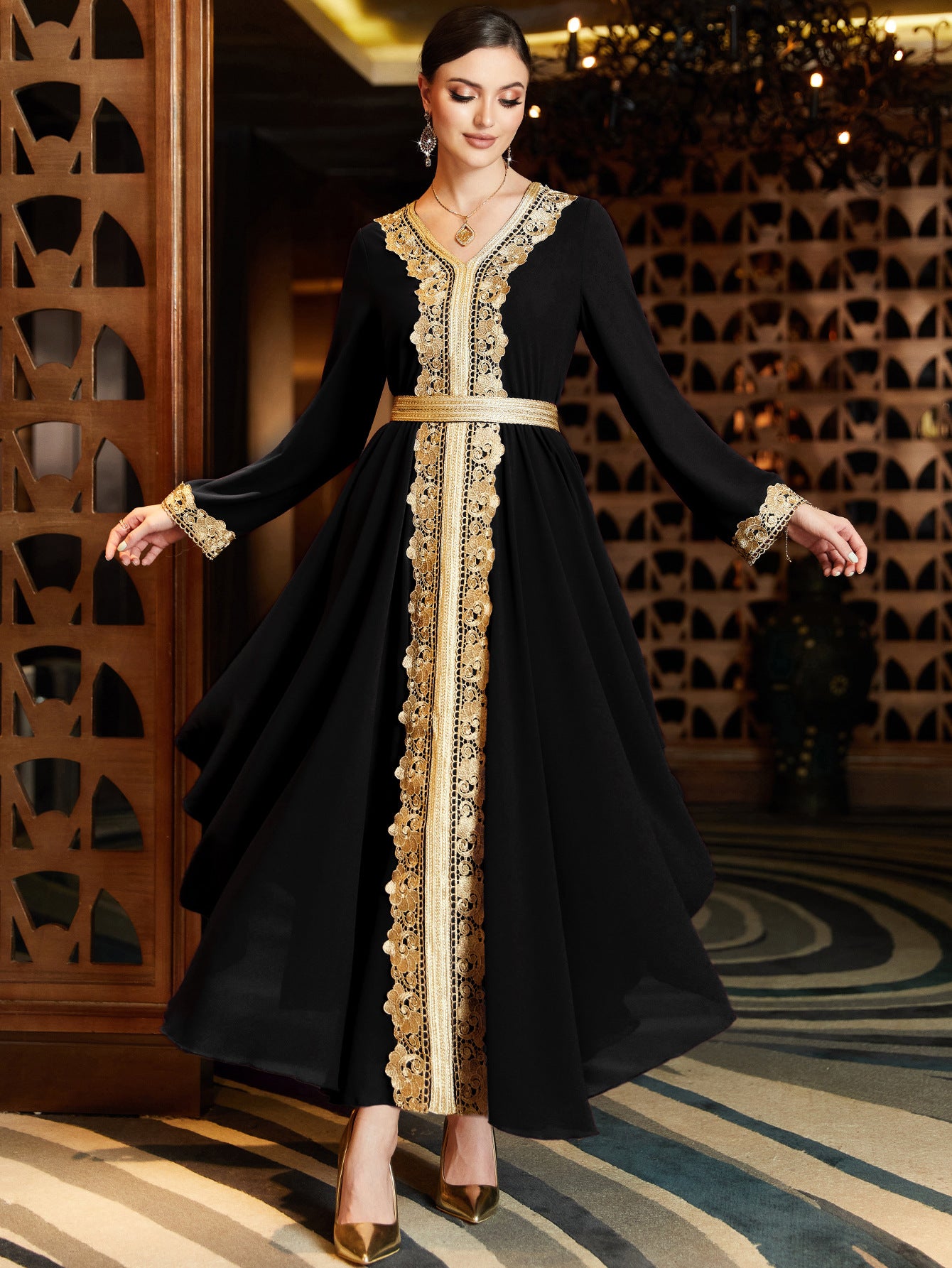 Women's Chiffon Irregular Dress Stitching Lace Saudi Clothing
