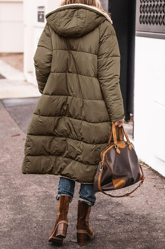 Solid Color Hooded Cotton Long Sleeve Mid-length Coats
