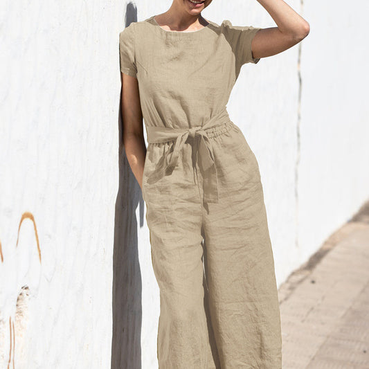 Women's Color High Waist Sleeve Slimming Trousers Jumpsuits
