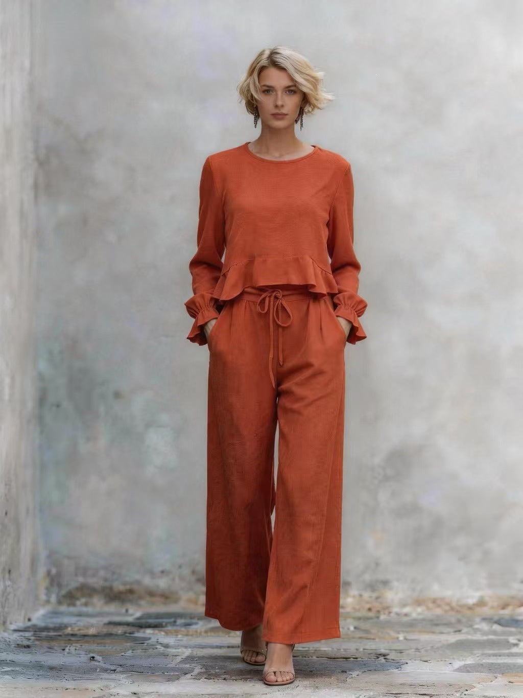 Comfortable Stylish Classic Women's Autumn Ruffles Fashion Casual Suit