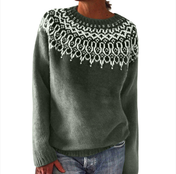 Women's Round Neck Multicolor Loose Fashion Pullover Sweater
