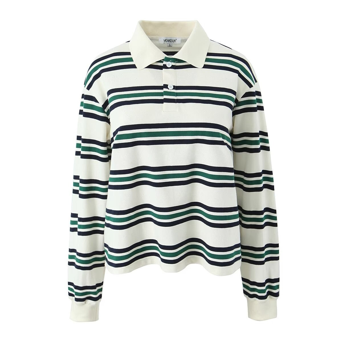 Women's Contrast Color Striped Shirt Collar Sleeve Blouses