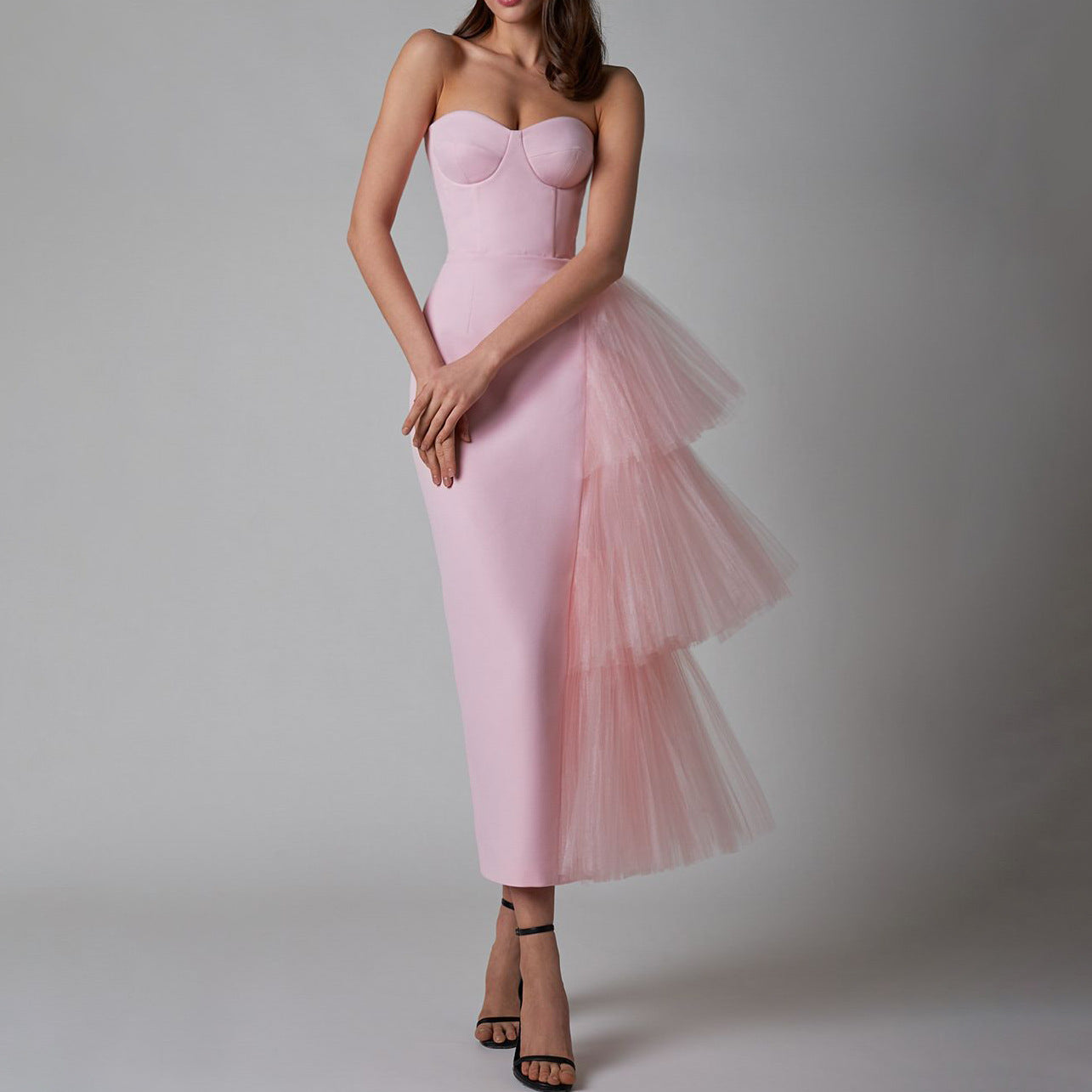Women's Summer Dinner Formal Dress High Elastic Pleated Mesh Dresses