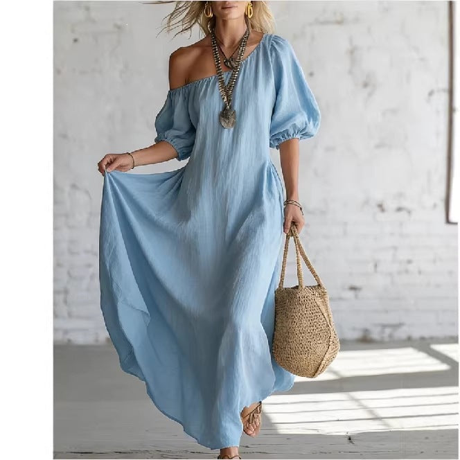 Women's Style Puff Sleeve Loose Slimming Large Dress