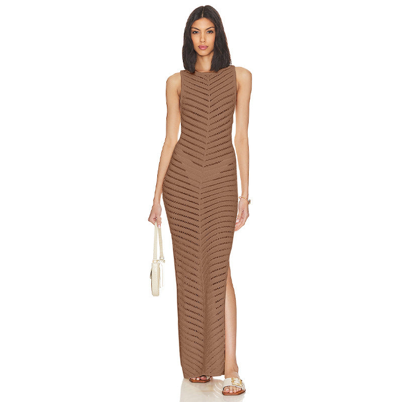 Russian Sleeveless Knitted Tight Slim Fit Slit Sheath Sexy Skirts