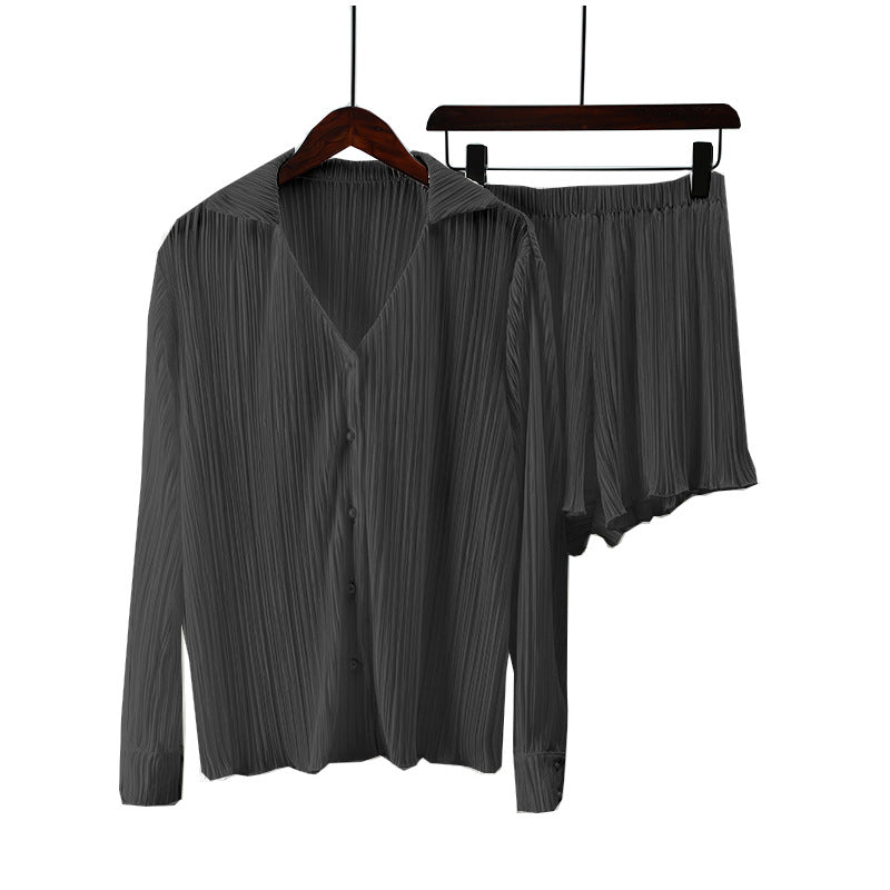 Comfortable Innovative Pleated Long Sleeve Lapel Shorts