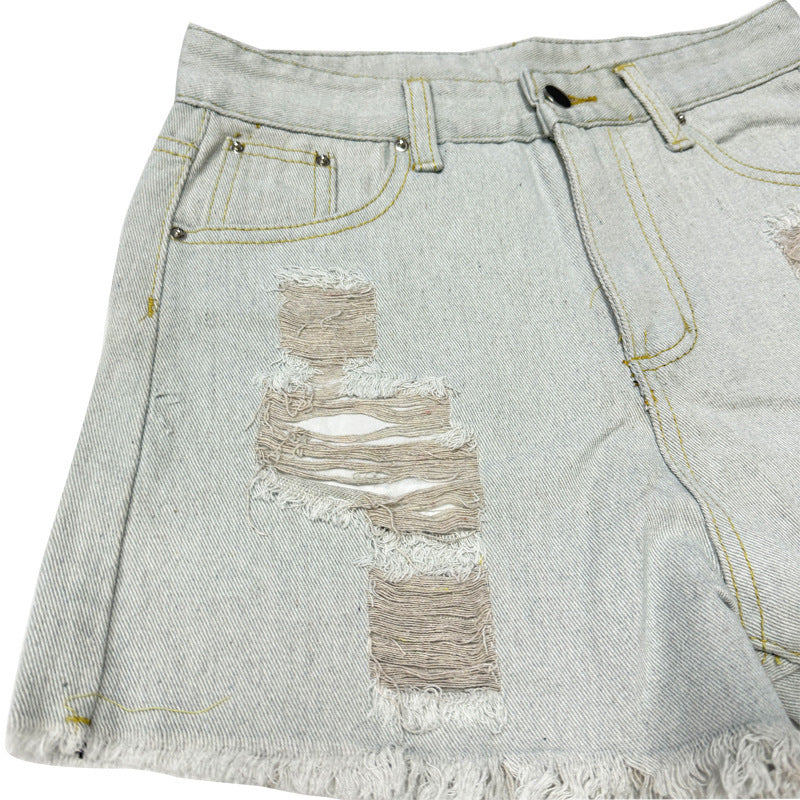 Women's Waist Ripped Tassel Washed Do The Old Shorts