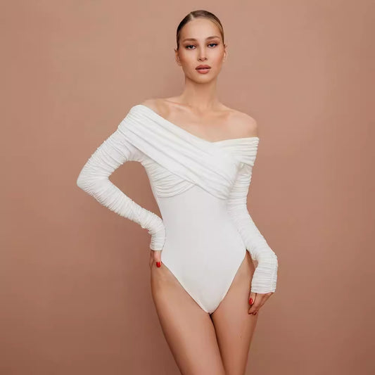 Women's Casual Pleating Long-sleeved Tight Temperament Jumpsuits