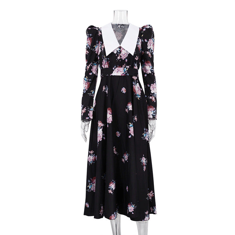 Women's Printed Large Swing Dress Temperament Slim Dresses