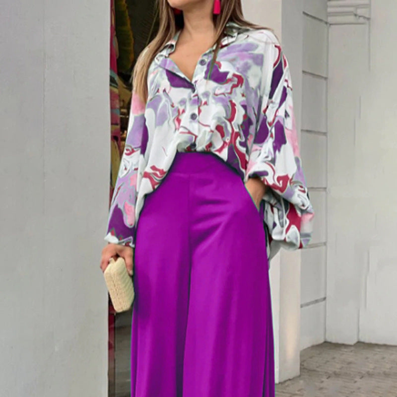 Women's Autumn Print Shirt Elegant Fashion Casual Suits